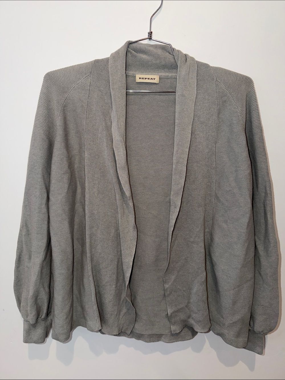 Repeat Gray Ribbed Open Front Cardigan Womens Size 38 Small